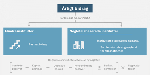 Figuren viser fordelingen af  årligt bidrag til Afviklingsformuen efter type af institut.